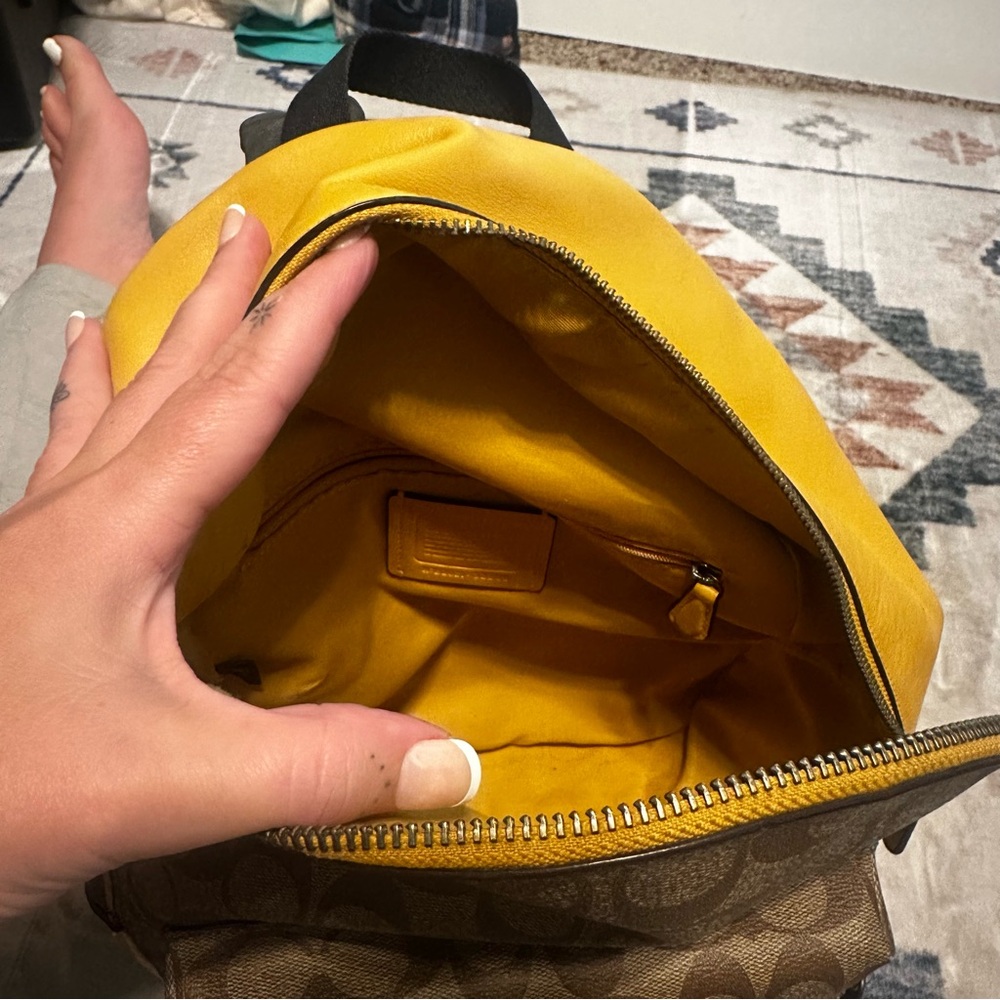 Coach Authentic Signature Brown and Yellow Leather Backpack - Picture 7 of 10